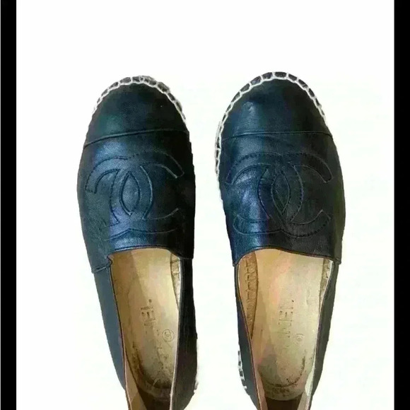 Authentic Chanel Lambskin Espadrilles Black size 37 - Picture 1 of 7